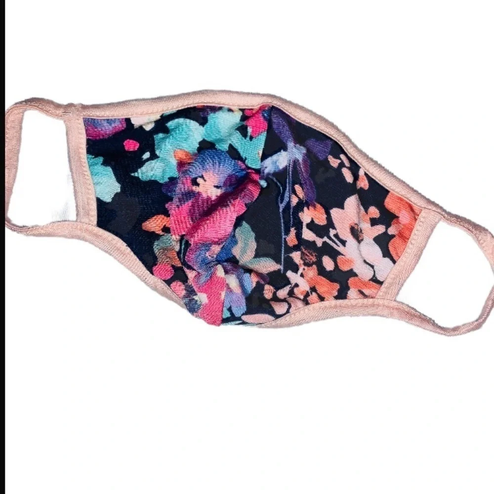 Pink and blue floral face mask